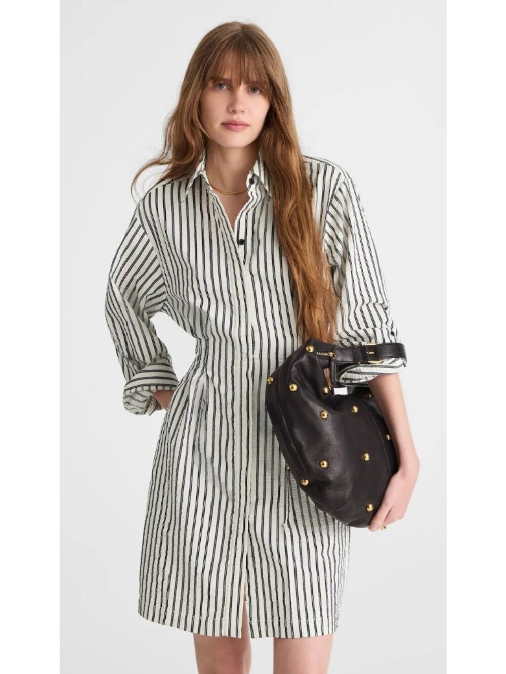 Madewell Tucked Mini Shirtdress Women's Size 00 Gray Variegated Stripe NWT!